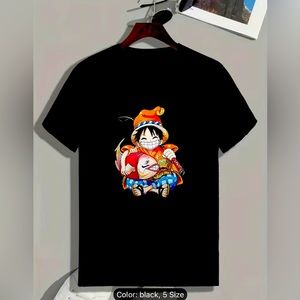 Anime Boy With Fish Print, Men's Graphic Design Crew Neck Novel T-shirt, Casual